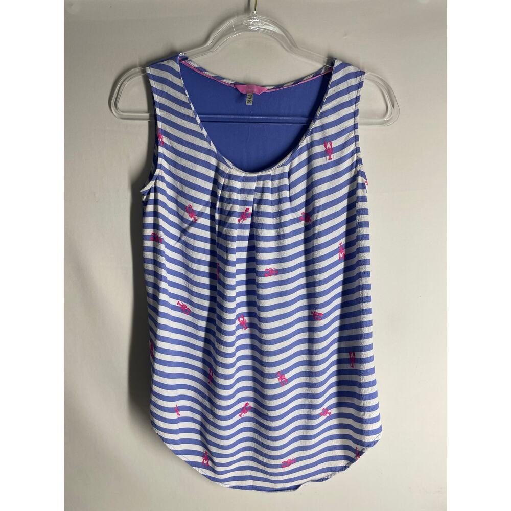 Joules Blue White Striped Lobster Print Tank Top Novelty US Women's Size 6